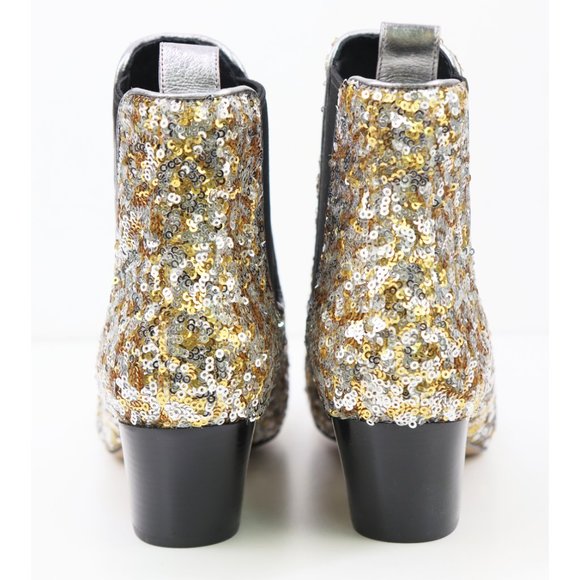 NWT Marc Jacobs Kim Sequin‎ Chelsea Booties Embellished Block Heel Gold Silver 9 - Picture 9 of 10